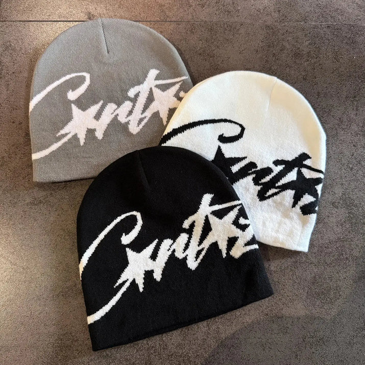 New Niche Knitted Hat Women's Autumn and Winter Warm Pullover Cold Hat Street Photograph Concave Shape Wool Hat Trendy corto